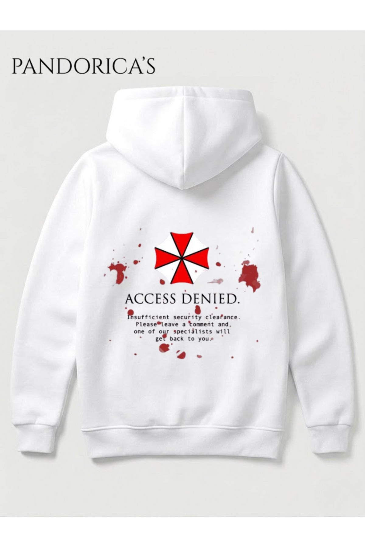 Resident Evil "Umbrella Corp. Accsess Denied" Tasarımı Yazılı Sırt Baskılı Unisex Kapüşonlu Pamuklu Gamer Sweatshirt Hoodie