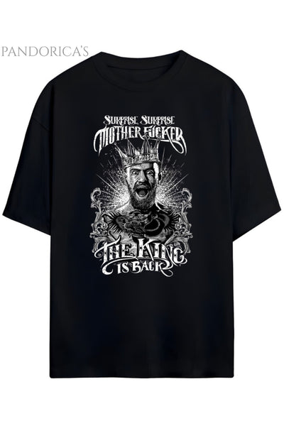 Pandorica's Ufc MMA Conor McGregor Tasarımı "The King" Yazılı Baskılı Unisex Pamuklu T-shirt