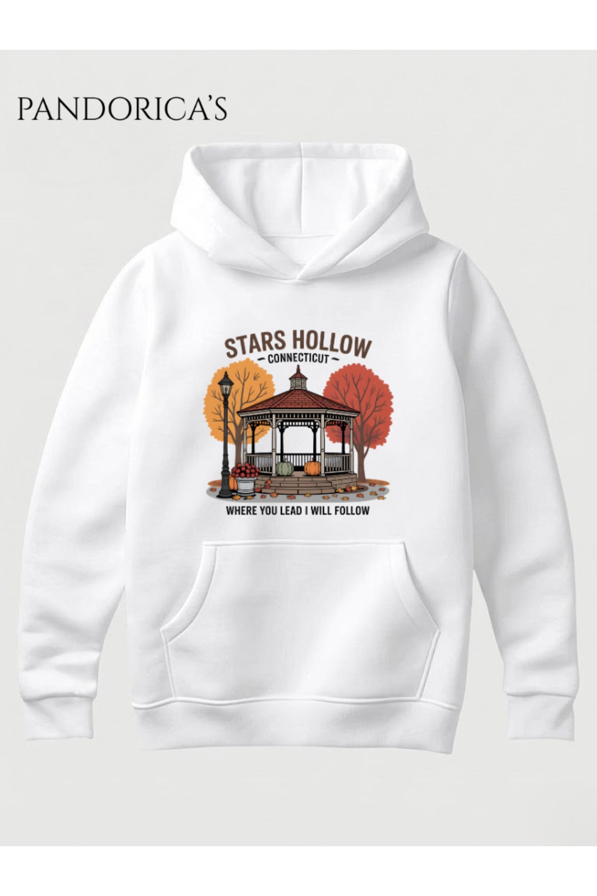 Beyaz Gilmore Girls "STARS Hollow" Tasarımı Yazılı Baskılı Unisex Kapüşonlu Pamuklu Sweatshirt Hoodie - 285