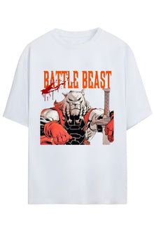 INVINCIBLE BATTLE BEAST BASKILI PAMUKLU RELAXED KALIP UNISEX TİŞÖRT