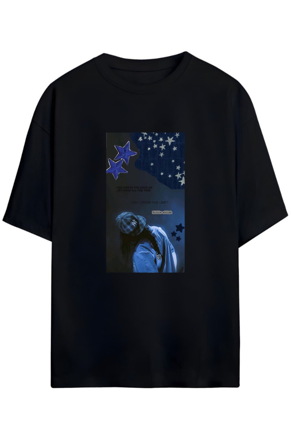 Siyah Billie Eilish Tasarımı Unisex Pamuklu T-Shirt - 33