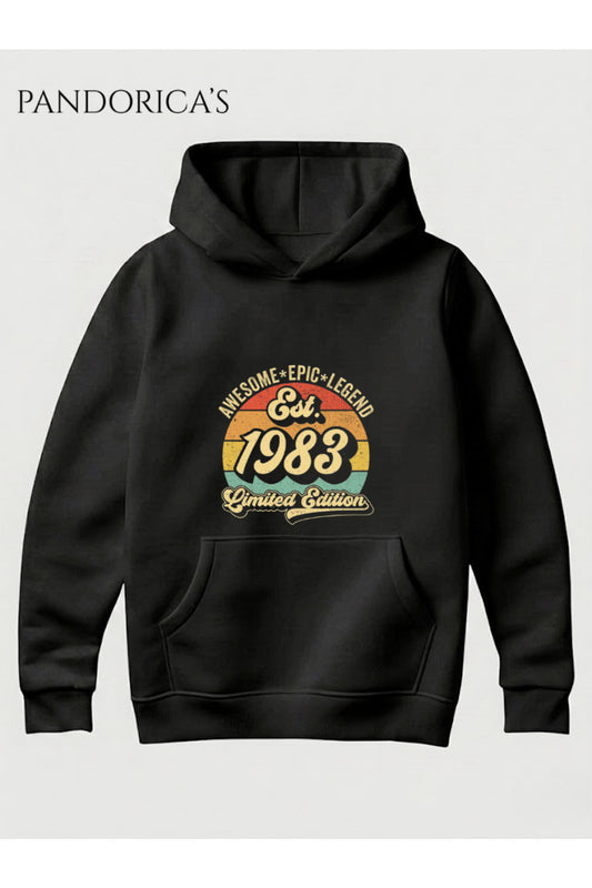 VINTAGE 1983 DOĞUM YILI YAZILI BASKILI RETRO TASARIM UNISEX KAPÜŞONLU PAMUKLU SWEATSHIRT HOODIE
