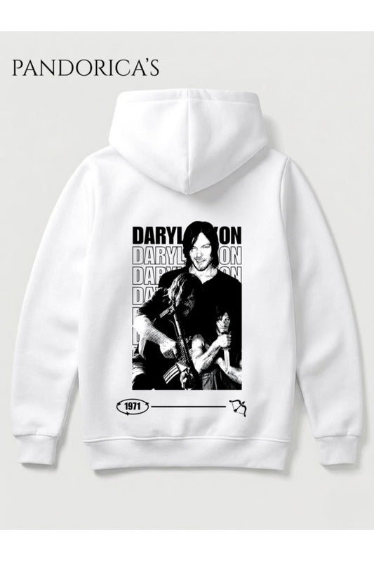 THE WALKING DEAD Tasarımı "DARYL DIXON" Yazılı SIRT Baskılı %100 Pamuk 3 İplik Kışlık Kapüşonlu Kanguru Cepli Basic Sweatshirt (Hoodie)