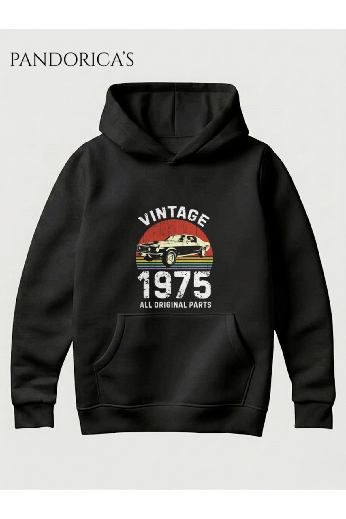 Siyah Vintage 1975 Doğum Yılı Yazılı Baskılı Retro Tasarım Unisex Kapüşonlu Pamuklu Sweatshirt Hoodie - 10