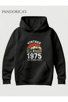 VINTAGE 1975 DOĞUM YILI YAZILI BASKILI RETRO TASARIM UNISEX KAPÜŞONLU PAMUKLU SWEATSHIRT HOODIE