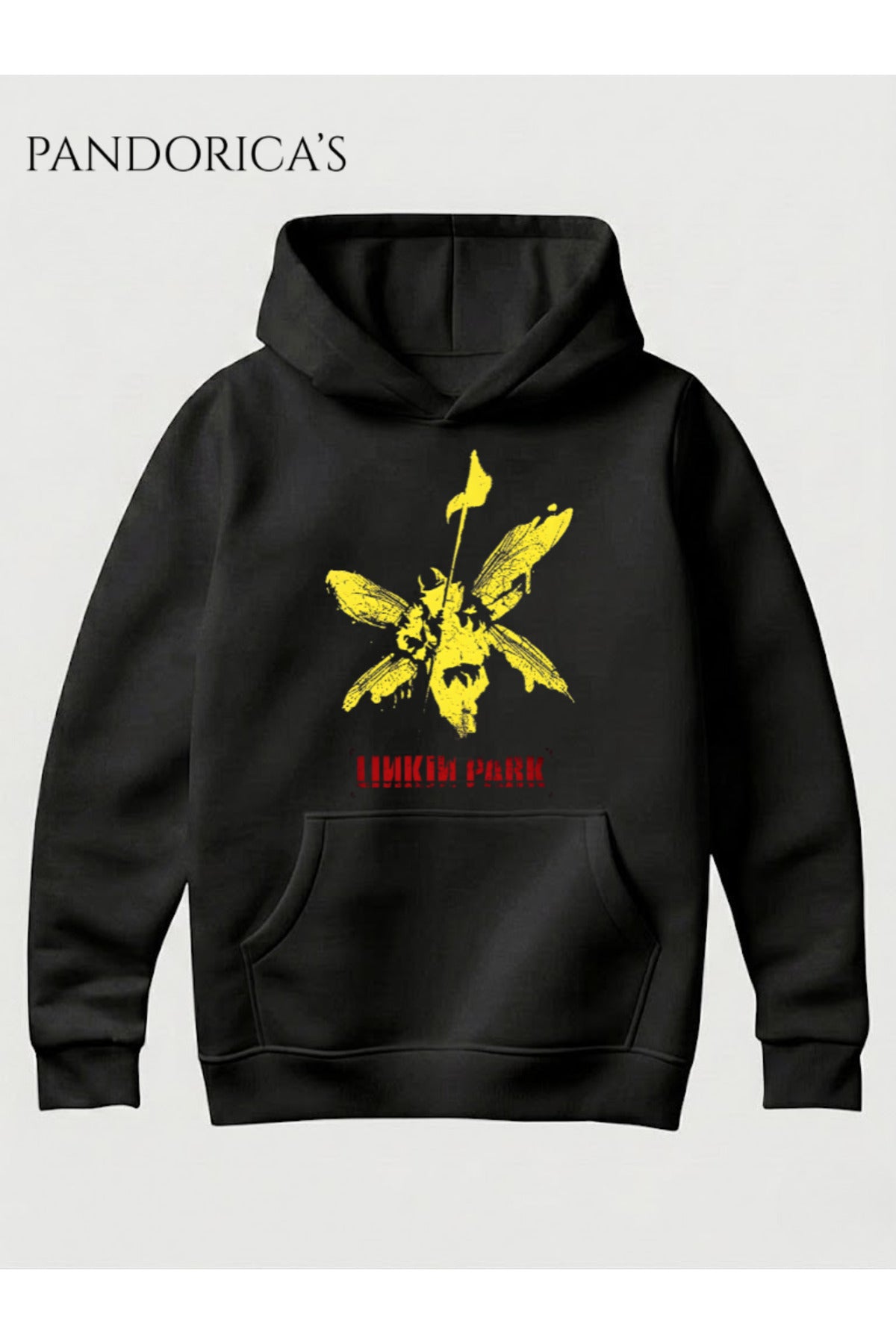Siyah Linkin Park Hybrid Theory Tasarımı Yazılı Baskılı Unisex Kapüşonlu Pamuklu Sweatshirt Hoodie - 6