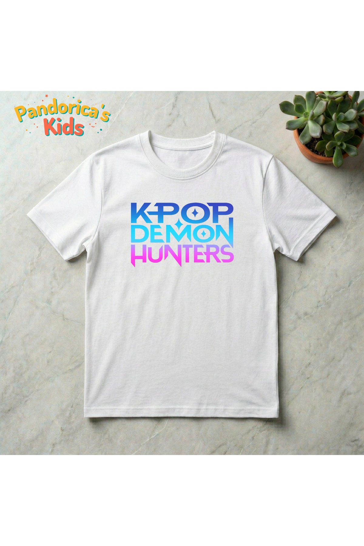 Beyaz Pandorica's Kpop İblis Avcıları (Demon Hunters) Tasarımı Pamuklu Unisex Çocuk T-Shirt - 230