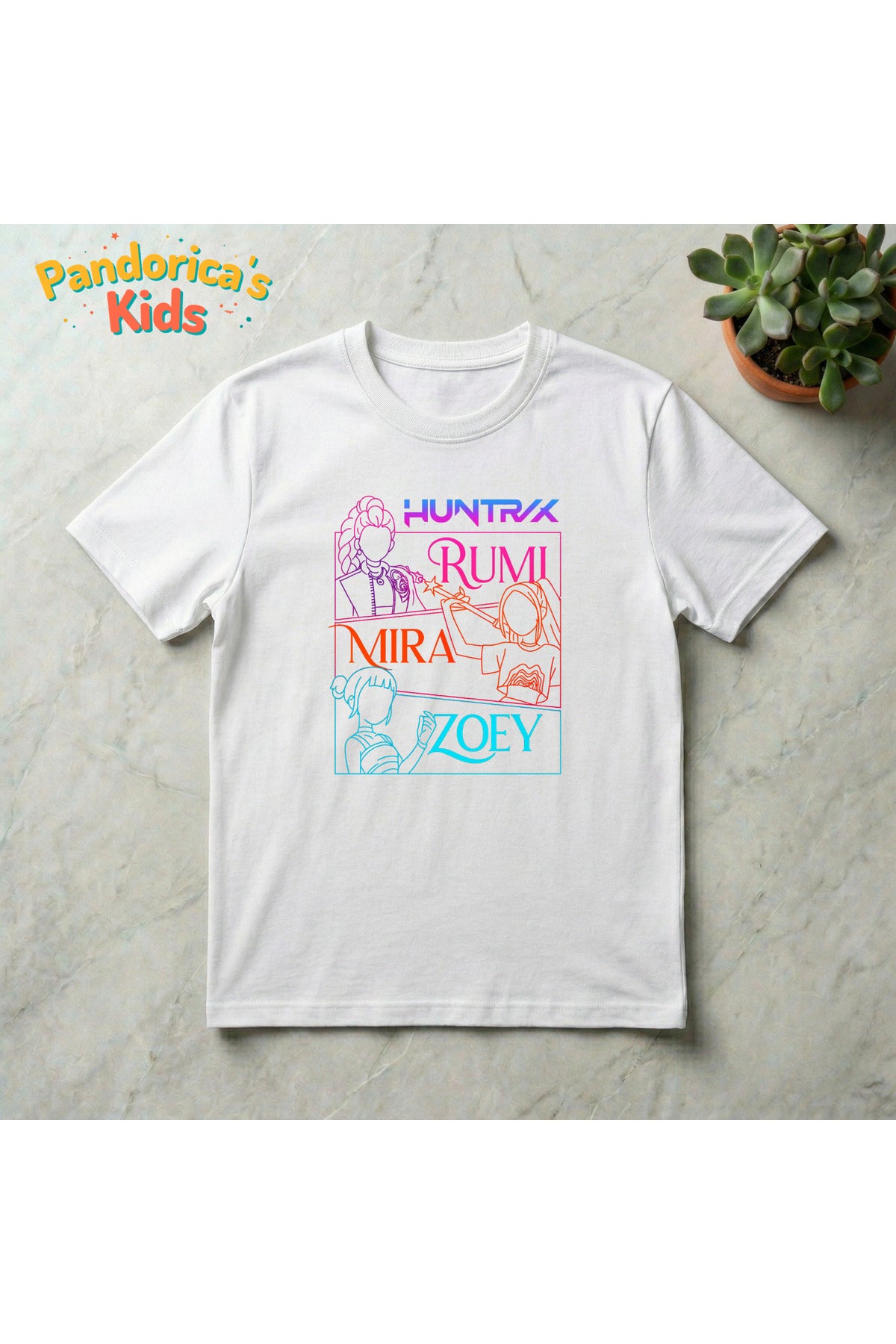 Beyaz Pandorica's Kpop İblis Avcıları (Demon Hunters) Tasarımı Pamuklu Unisex Çocuk T-Shirt - 87
