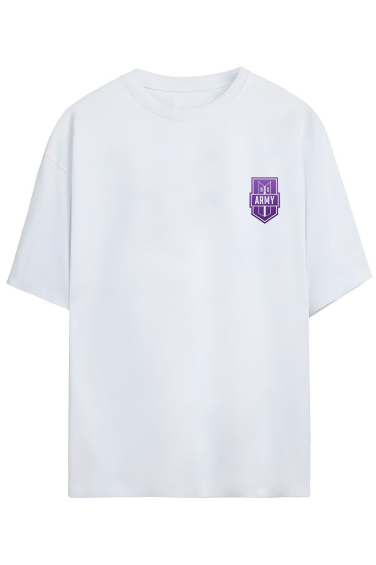 Beyaz BTS K-Pop "BTS Army" Sırt Ve Göğüs Baskılı Yazılı Relaxed Kalıp Pamuklu Unisex T-Shirt - 132