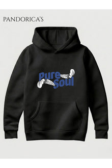 Unisex Pure Soul Yazılı Ve Tüy Baskılı Kapüşonlu Pamuklu Sweatshirt (Hoodie)