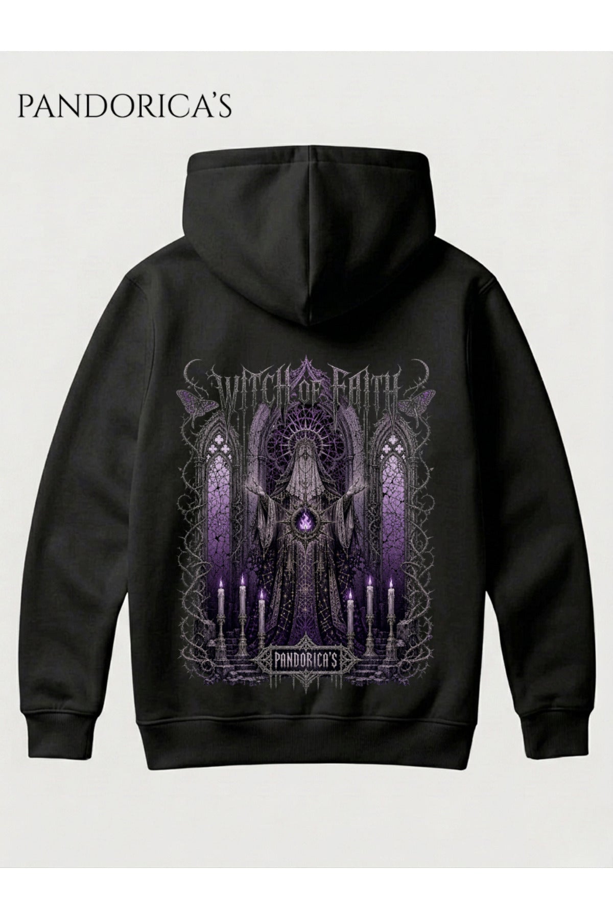 Siyah Dark Souls Özel Tasarım Serisi "Witch Of Faith" Yazılı Sırt Baskılı Unisex Pamuklu Kapüşonlu Sweatshirt Hoodie - 24