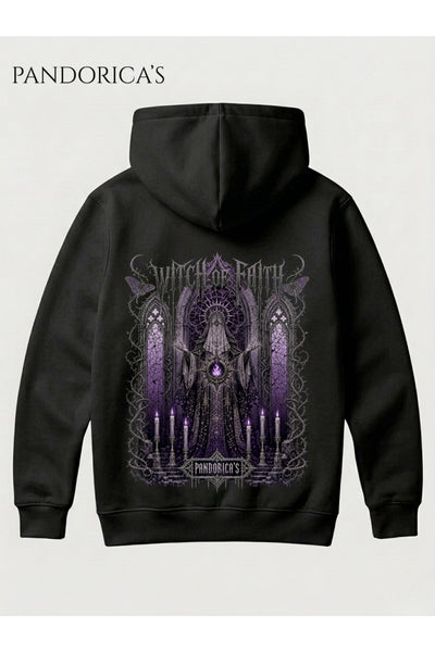DARK SOULS Özel Tasarım Serisi "WITCH OF FAITH" Yazılı Sırt Baskılı Unisex Pamuklu Kapüşonlu Sweatshirt Hoodie