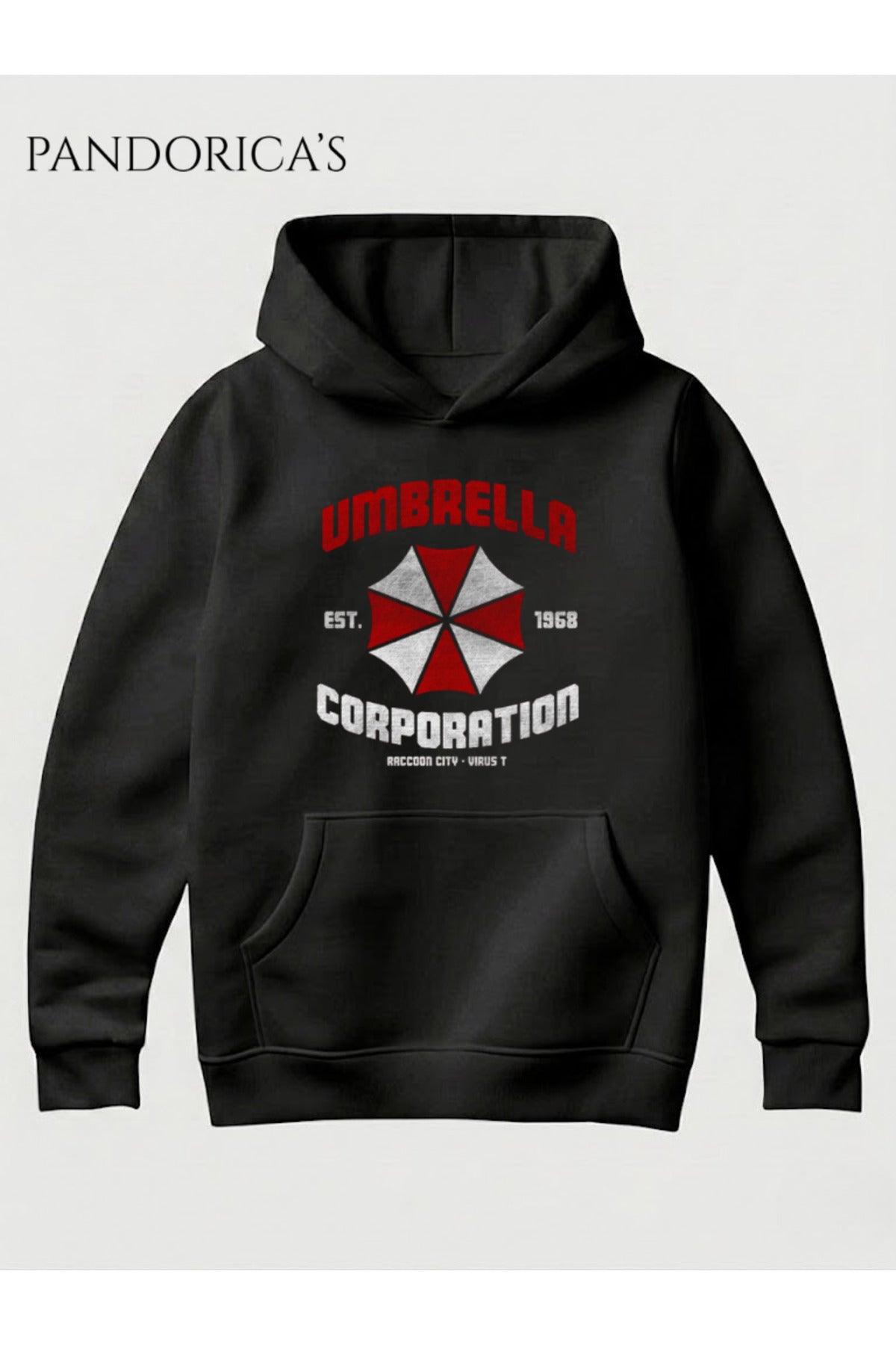 Resident Evil Tasarımı "Umbrella Corp." Yazılı Baskılı Unisex Kapüşonlu Pamuklu Sweatshirt (Hoodie)