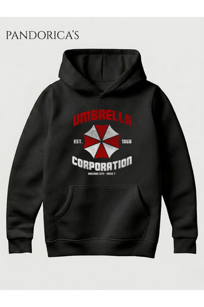 Resident Evil Tasarımı "UMBRELLA CORP." Yazılı Baskılı Unisex Kapüşonlu Pamuklu Sweatshirt (Hoodie)