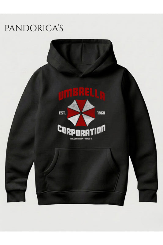 Resident Evil Tasarımı "UMBRELLA CORP." Yazılı Baskılı Unisex Kapüşonlu Pamuklu Sweatshirt (Hoodie)