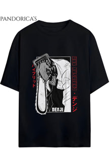 Chainsaw Man Anime Tasarımı Yazılı Baskılı Unisex Pamuklu Relaxed Kalıp Tişört