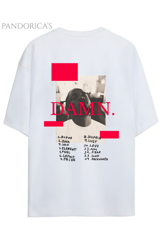 Kendrick Lamar "DAMN" Sırt Baskılı Pamuklu Relaxed Kalıp Unisex Tişört