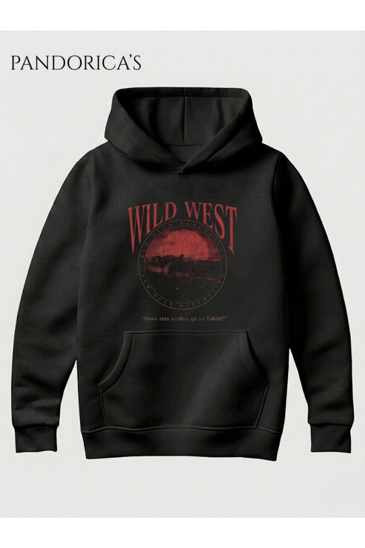 Red Dead Redemption Tasarımı "Does This Trolley Goes To Tahiti?" İkonik Replik Yazılı Baskılı Unisex Kapüşonlu Pamuklu Sweatshirt Hoodie