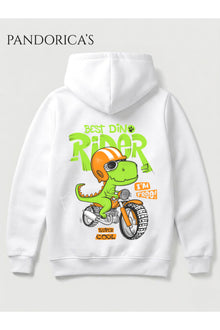 Dinazor Tasarım Serisi "DINO RIDER" Yazılı Sırt Baskılı Unisex Kapüşonlu Pamuklu Sweatshirt (Hoodie)