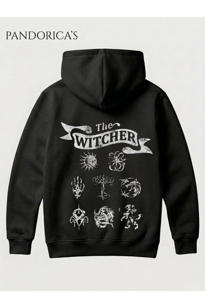 THE WITCHER Semboller Tasarımı Yazılı SIRT Baskılı Unisex Kapüşonlu Pamuklu Gamer Sweatshirt Hoodie