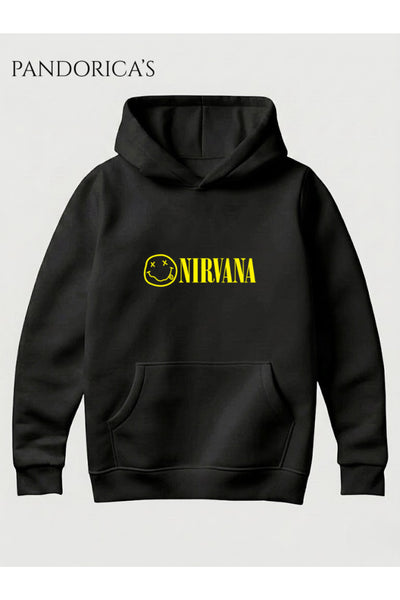 NIRVANA Tasarımı Yazılı Baskılı Unisex Kapüşonlu Pamuklu Sweatshirt Kanguru Cep Hoodie