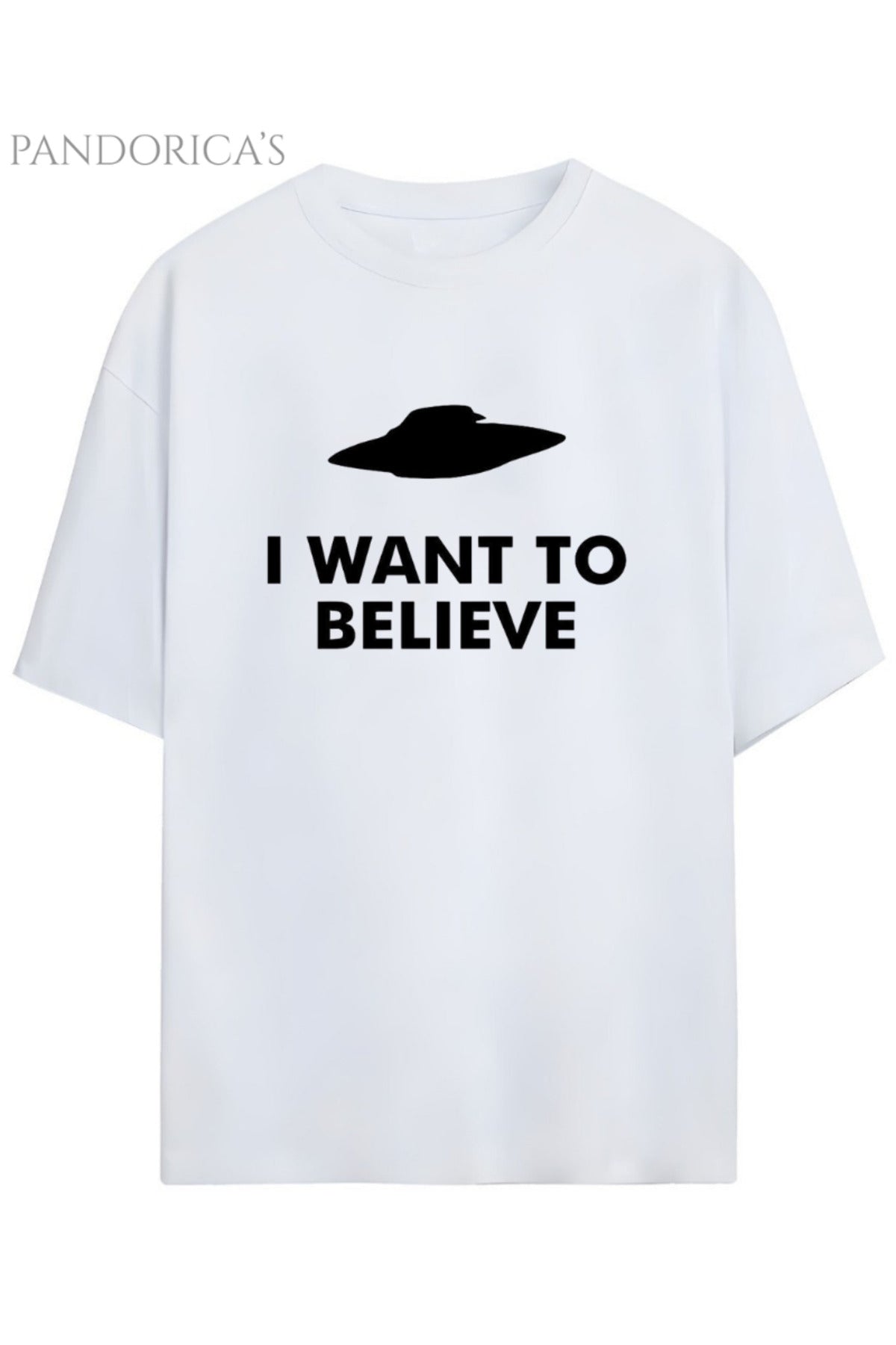 Pandorica's The X-Files Tasarımı Baskılı "I Want To Believe" Yazılı Unisex Pamuklu T-Shirt