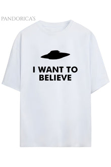Pandorica's THE X-FILES Tasarımı Baskılı "I WANT TO BELIEVE" Yazılı Unisex Pamuklu T-shirt