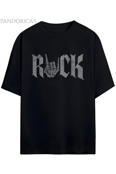 Pandorica's ROCK TASARIM SERİSİ Yazılı Baskılı Unisex Relaxed Kalıp Pamuklu T-shirt