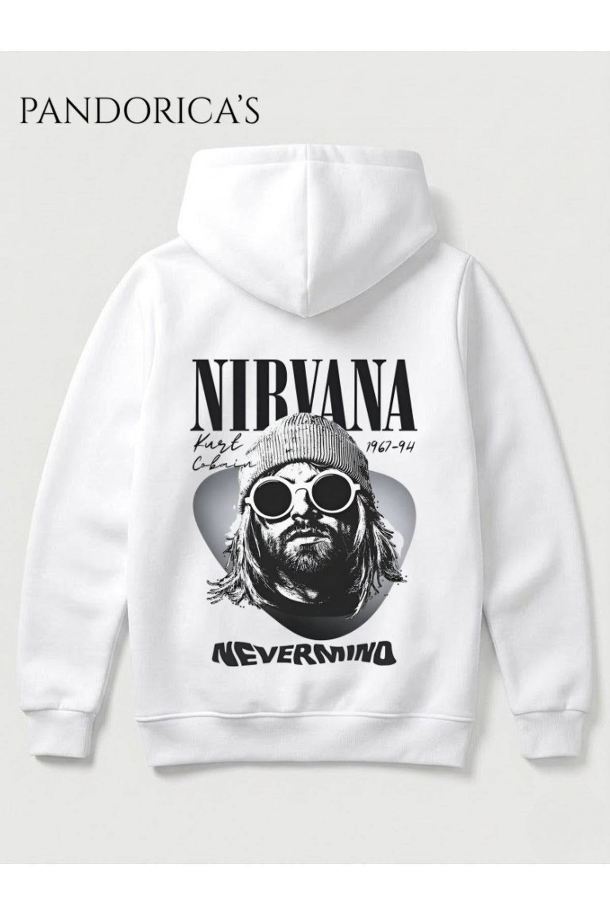 Nirvana Kurt Cobain "Nevermind" Tasarımı Yazılı Sırt Baskılı Unisex Kapüşonlu Pamuklu Sweatshirt Kanguru Hoodie