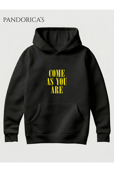 NIRVANA "COME AS YOU ARE" Tasarımı Yazılı Baskılı Unisex Kapüşonlu Pamuklu Sweatshirt Kanguru Cep Hoodie