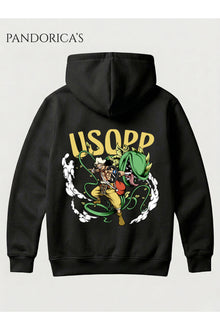One Piece Özel Tasarım Serisi "USOPP" Yazılı Sırt Baskılı Unisex Kapüşonlu Pamuklu Sweatshirt (Hoodie)