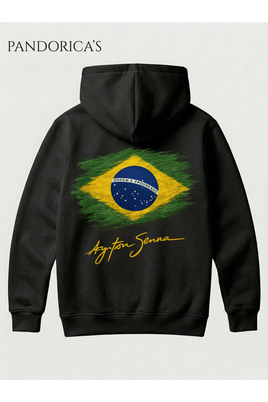 Ayrton Senna Tasarımı Sırt ve Ön Baskılı Unisex Kapüşonlu Pamuklu Sweatshirt (Hoodie)