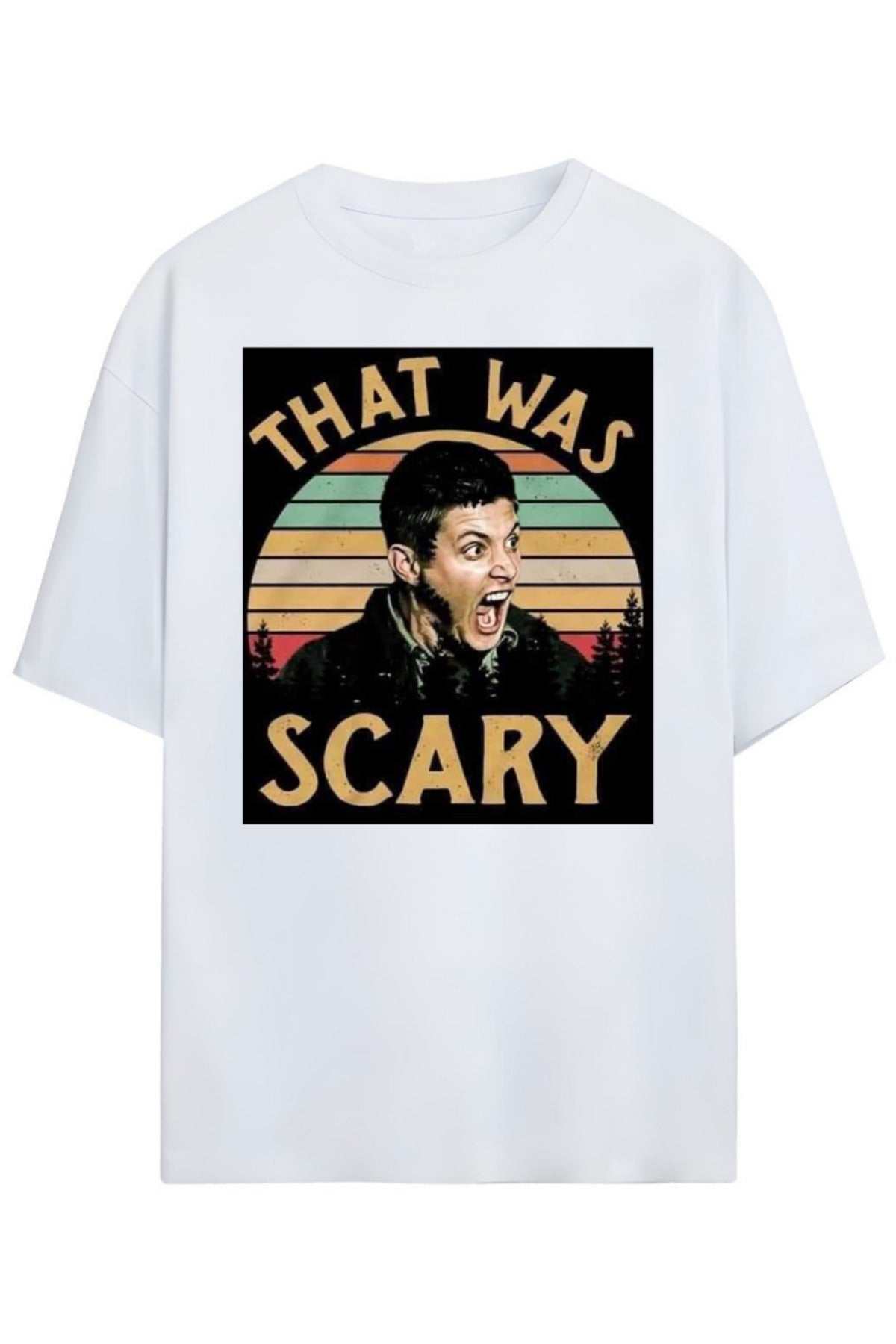 Beyaz Supernatural Tasarımı Unisex Pamuklu T-Shirt - 25