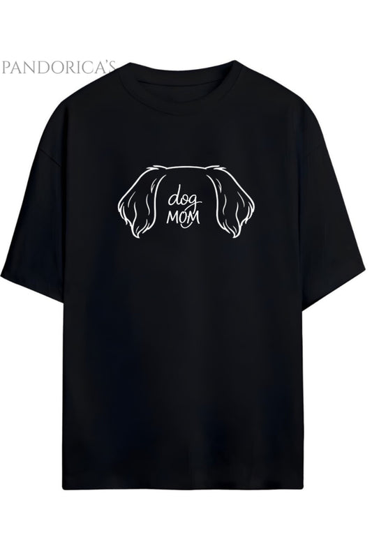 Pandorica's Dog Mom Yazılı Köpek Kulaklı Baskılı Unisex Pamuklu Tişört