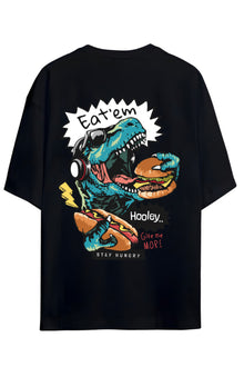 DİNO Tasarım Serisi "Eat'em" Yazılı Dinazor Sırt Baskılı Pamuklu Unisex Tişört