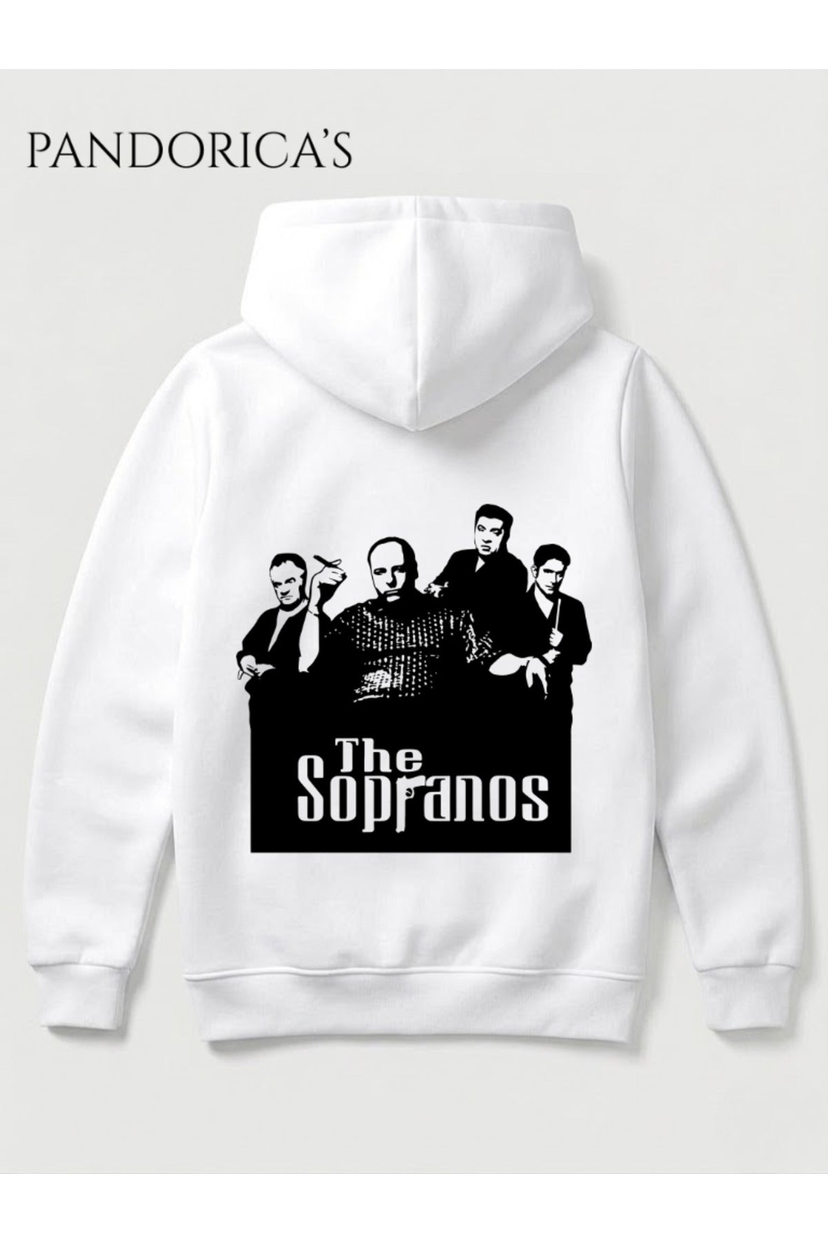 Beyaz The Sopranos Tasarımı Yazılı Sırt Baskılı Unisex Kapüşonlu Pamuklu Sweatshirt Hoodie - 69