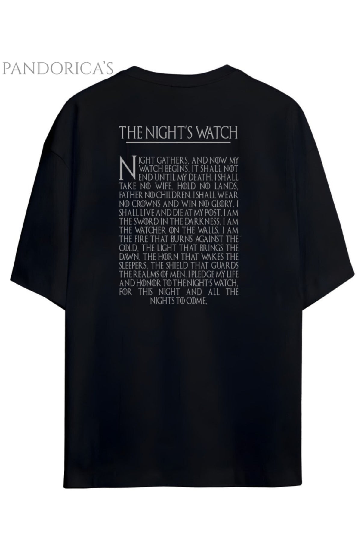 Pandorica's Game Of Thrones The Night's Watch Tasarımı Sırt Ve Göğüs Baskılı Unisex Pamuklu T-Shirt