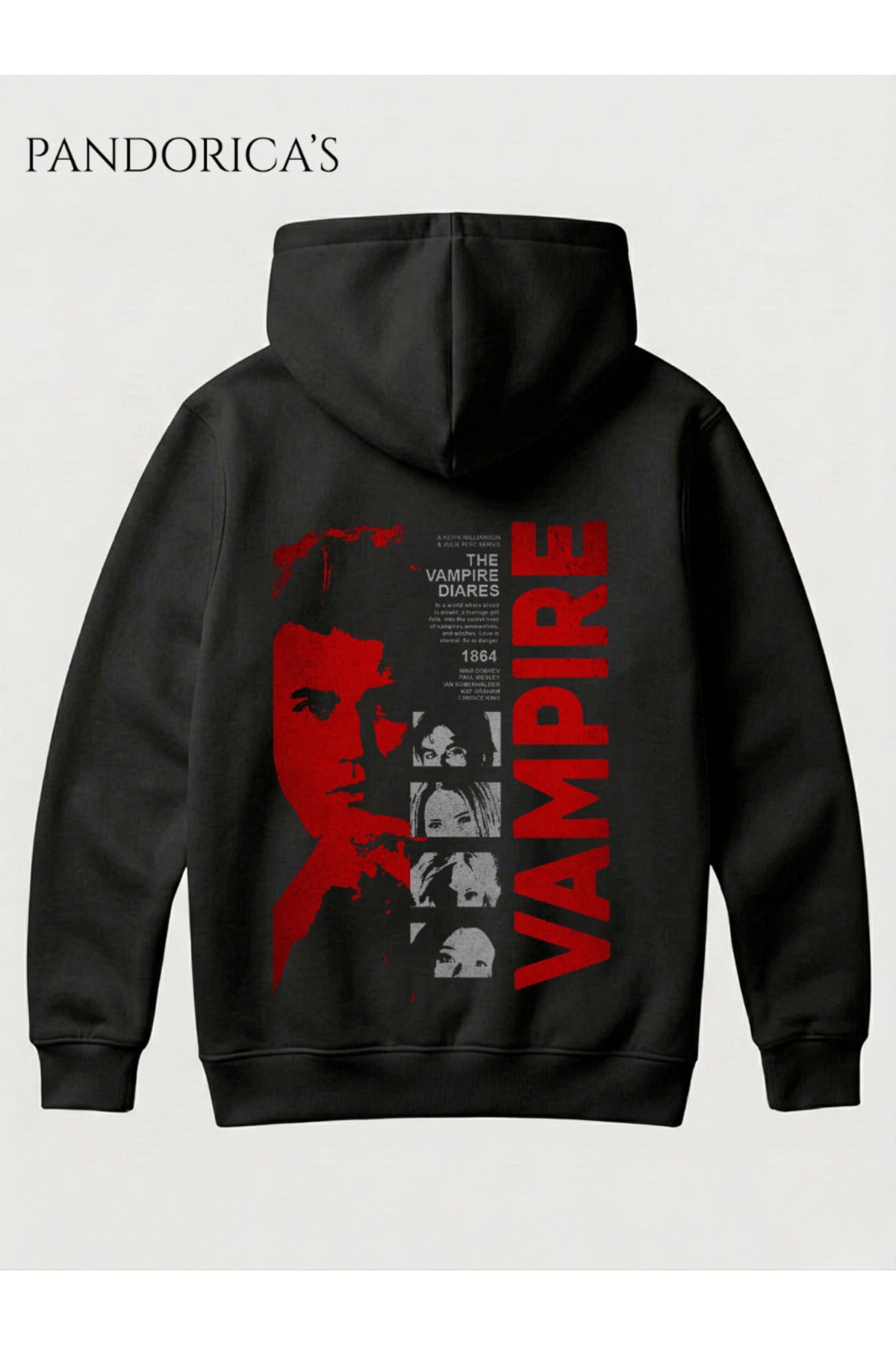 The Vampire Diaries "Salvatore" Yazılı Ön Ve Sırt Baskılı Pamuklu Unisex Kapüşonlu Sweatshirt Hooded (Hoodie)