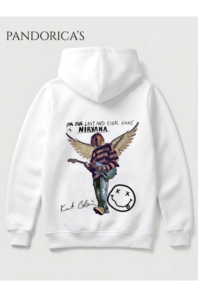 NIRVANA KURT COBAIN Tasarımı Yazılı SIRT Baskılı Unisex Kapüşonlu Pamuklu Sweatshirt Kanguru Cep Hoodie
