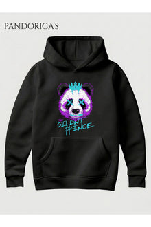 Unisex The Silent Prince Panda Baskılı Kapüşonlu Sweatshirt Graffiti Streetwear Pamuklu Hoodie