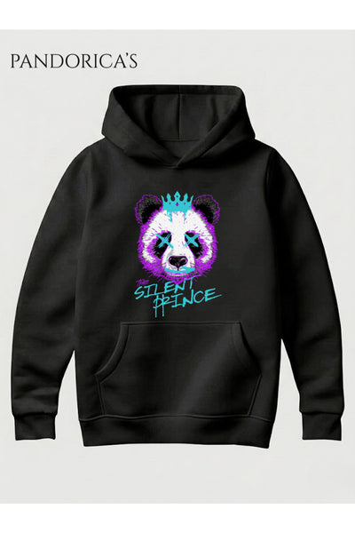 Unisex The Silent Prince Panda Baskılı Kapüşonlu Sweatshirt Graffiti Streetwear Pamuklu Hoodie