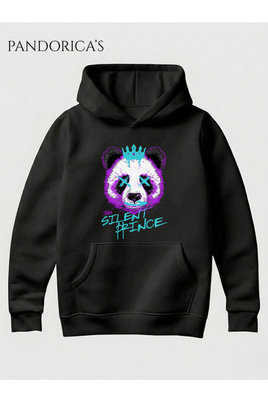Unisex The Silent Prince Panda Baskılı Kapüşonlu Sweatshirt Graffiti Streetwear Pamuklu Hoodie