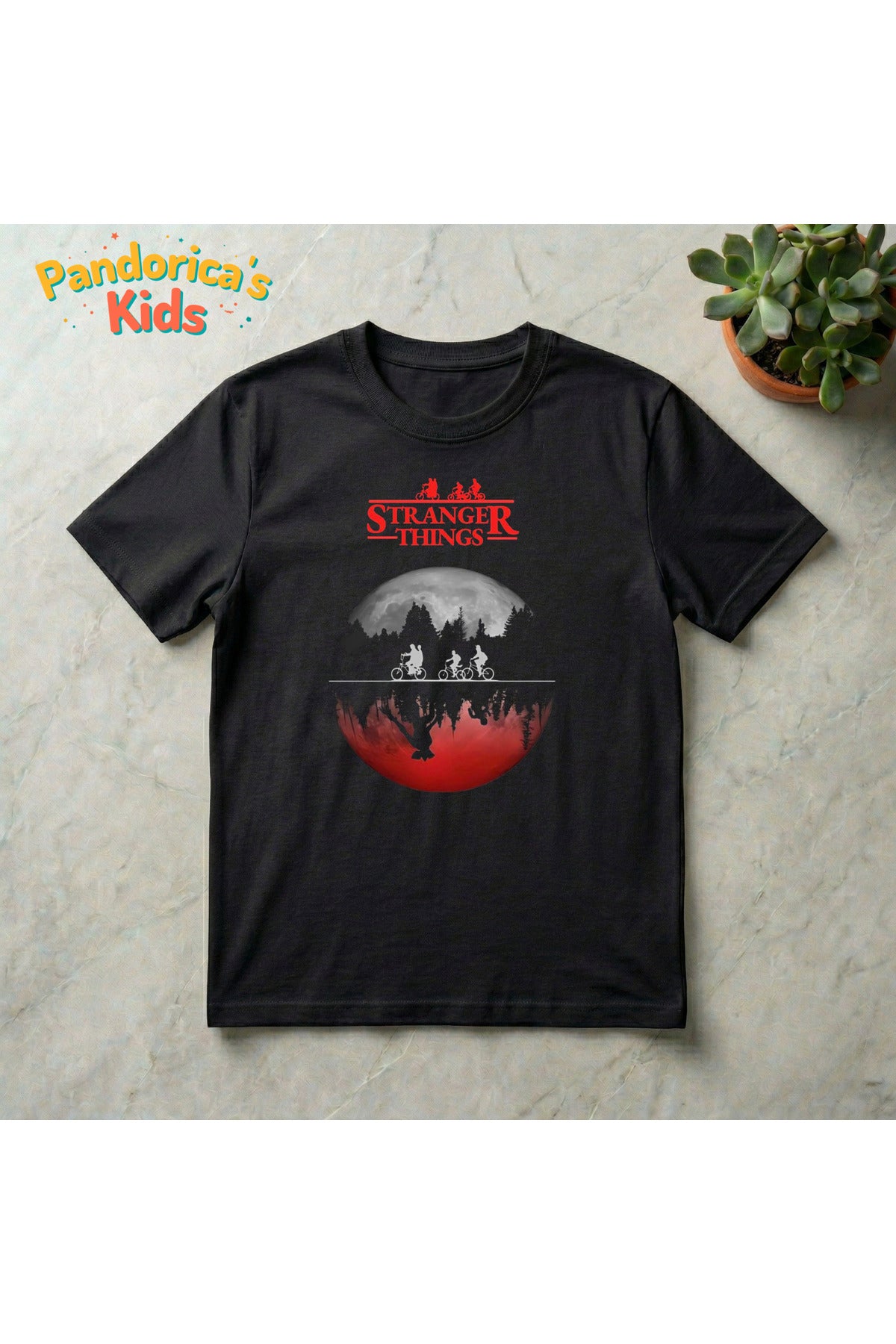 Siyah Pandorica's Stranger Things Tasarımı Unisex Pamuklu T-Shirt - 57