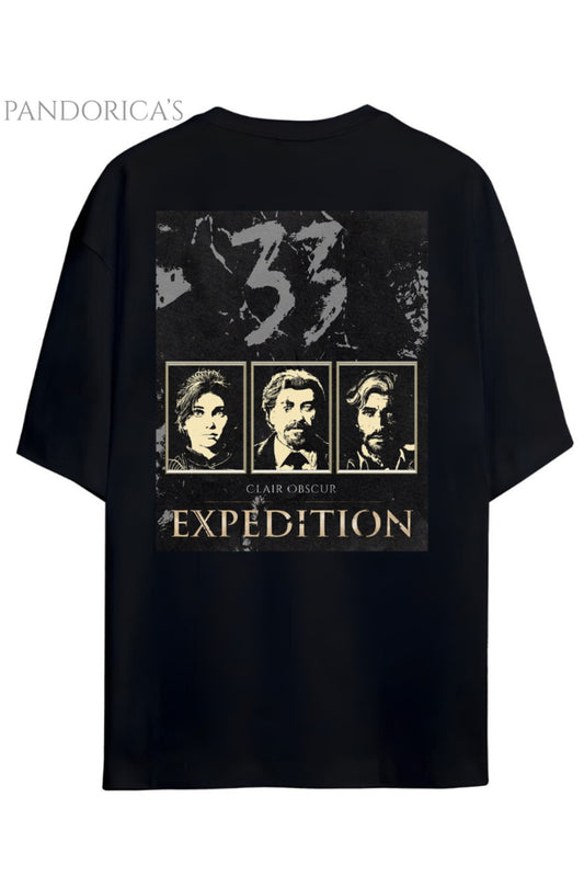 Pandorica's Expedition 33 Clair Obscure Sırt ve Göğüs Tasarımı Unisex Pamuklu T-shirt