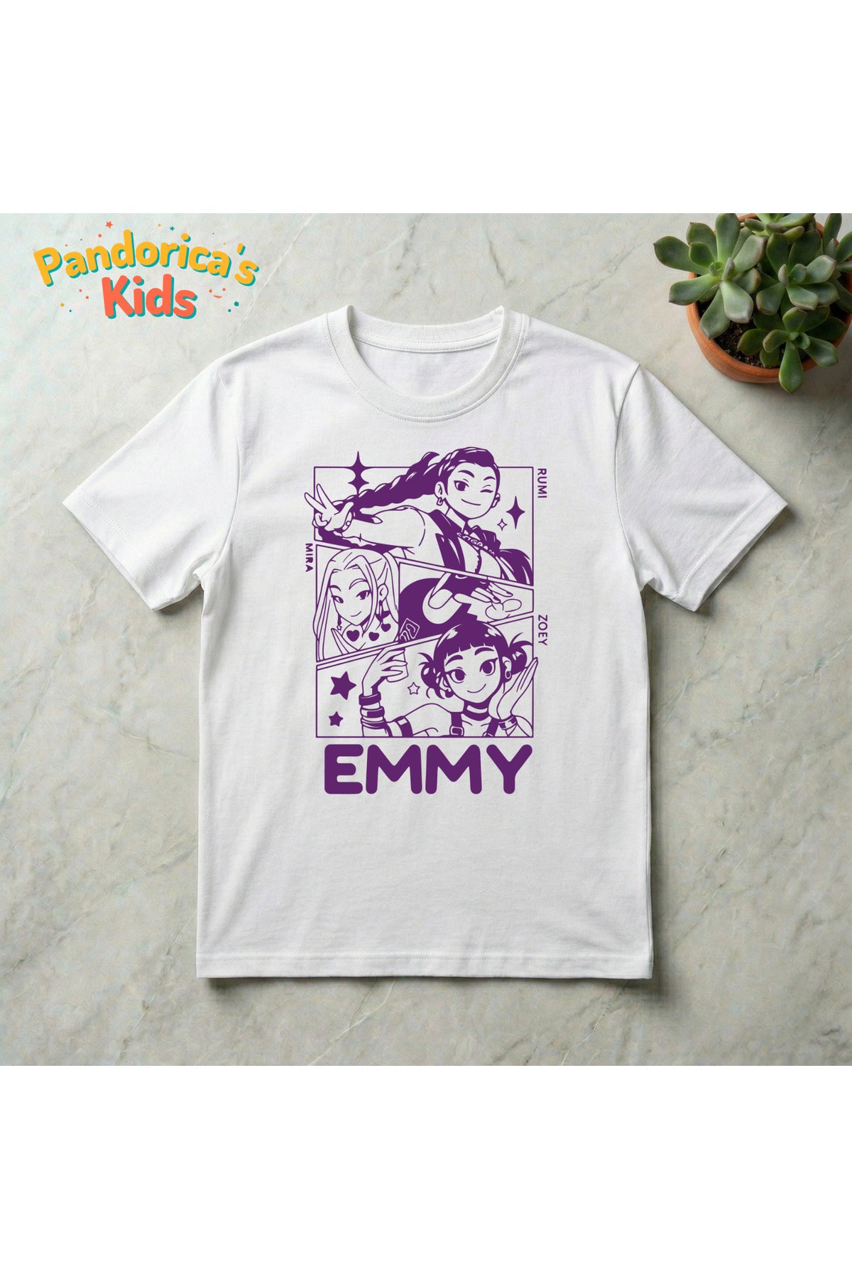 Beyaz Pandorica's Kpop İblis Avcıları (Demon Hunters) Tasarımı Pamuklu Unisex Çocuk T-Shirt - 210