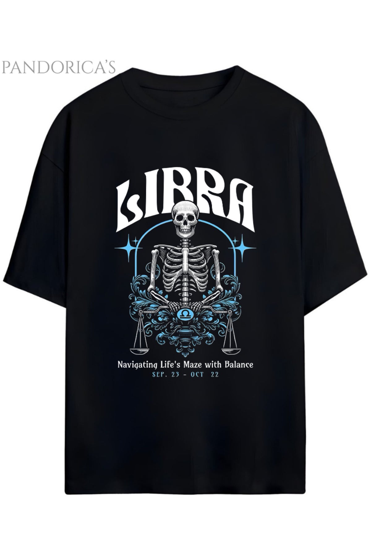 Gothic Zodyak Tasarım Serisi Libra (Terazi Burcu) Yazılı Baskılı Pamuklu Unisex Tişört