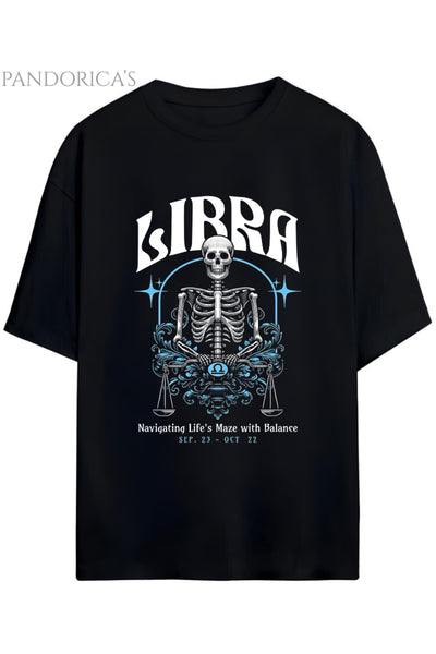 Gothic Zodyak Tasarım Serisi Libra (Terazi Burcu) Yazılı Baskılı Pamuklu Unisex Tişört
