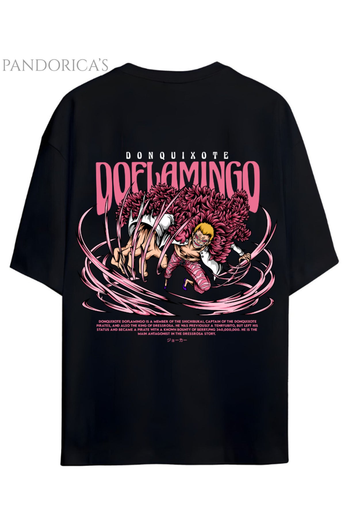 One Piece Özel Tasarım Serisi "Donquixote Doflamingo" Sırt Baskılı Yazılı Unisex Pamuklu Tişört