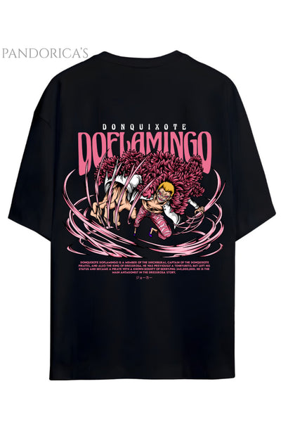 ONE PIECE ÖZEL TASARIM SERİSİ "DONQUIXOTE DOFLAMINGO" SIRT BASKILI YAZILI UNISEX PAMUKLU TİŞÖRT