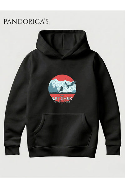 THE WITCHER WILD HUNT Tasarımı Yazılı Baskılı Unisex Kapüşonlu Pamuklu Gamer Sweatshirt Hoodie